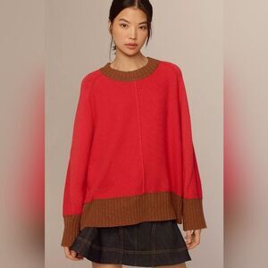 Maeve Red and Brown “Chandler” Crew Neck Sweater NWT